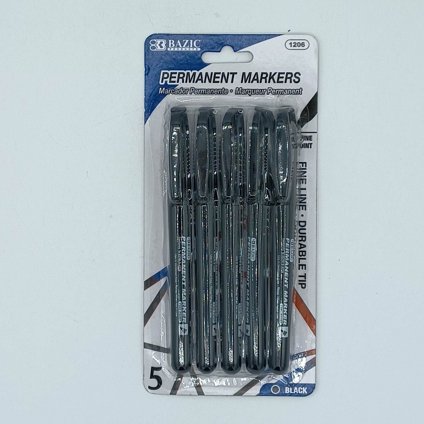 Bazic Permanent Marker Black Fine Line 5ct