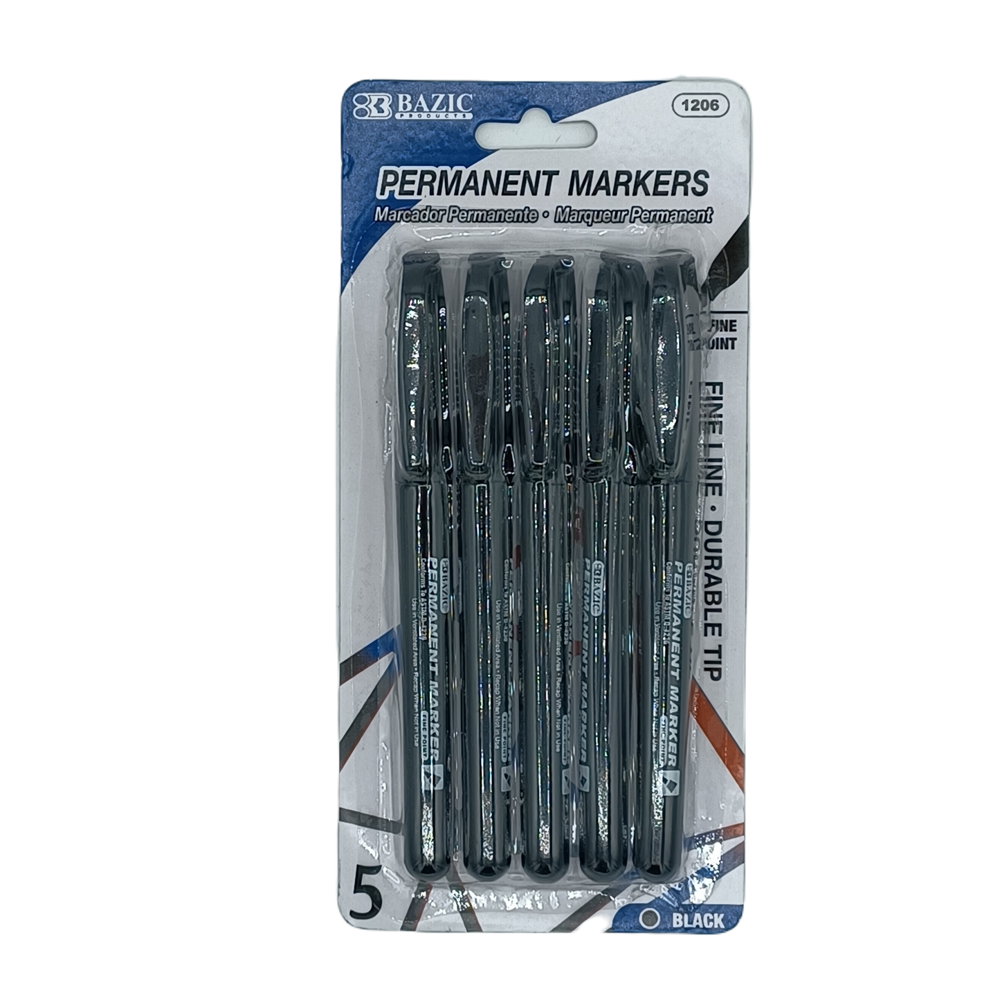 Bazic Permanent Marker Black Fine Line 5ct