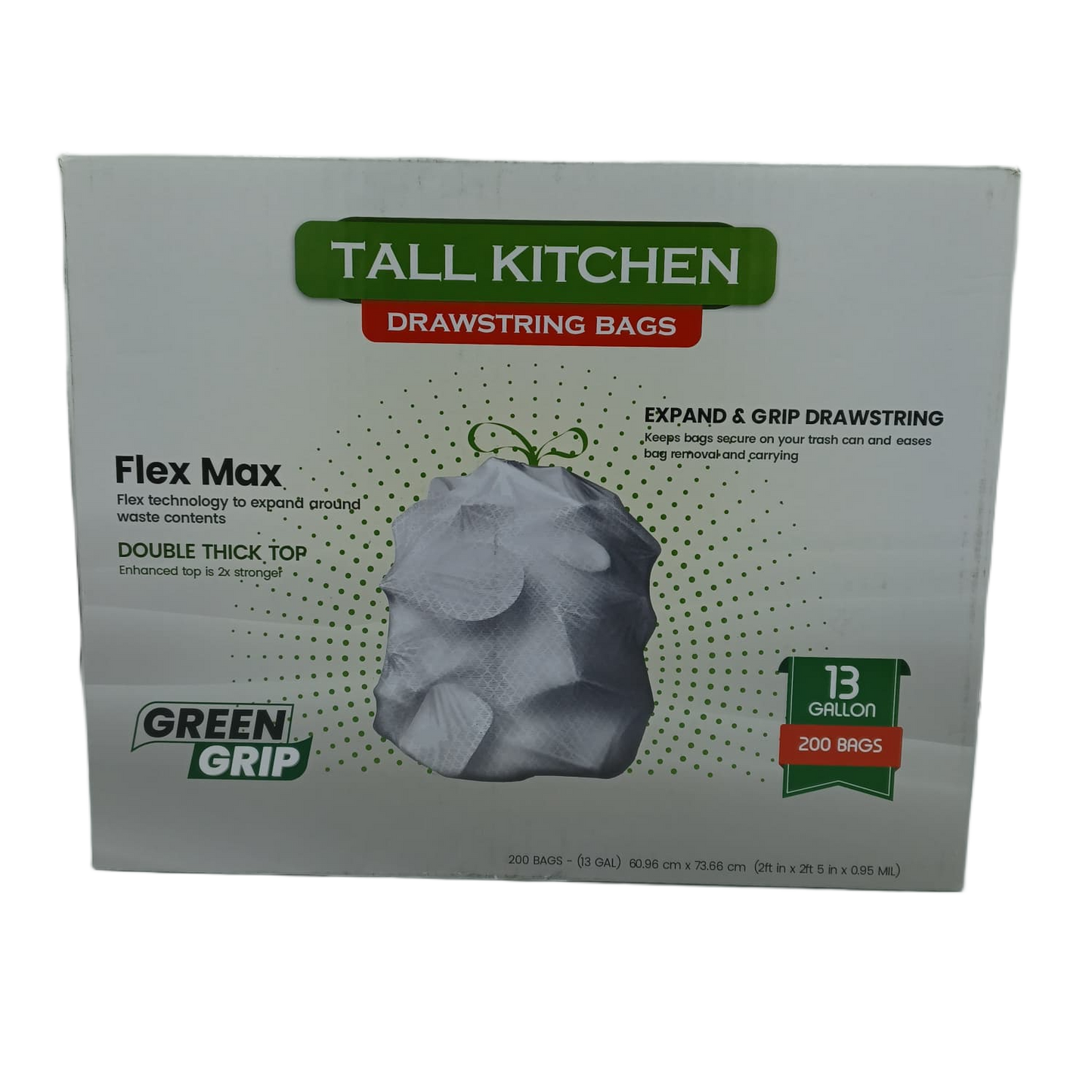 Green Grip Draw String Trash Bags 13Gal 200ct