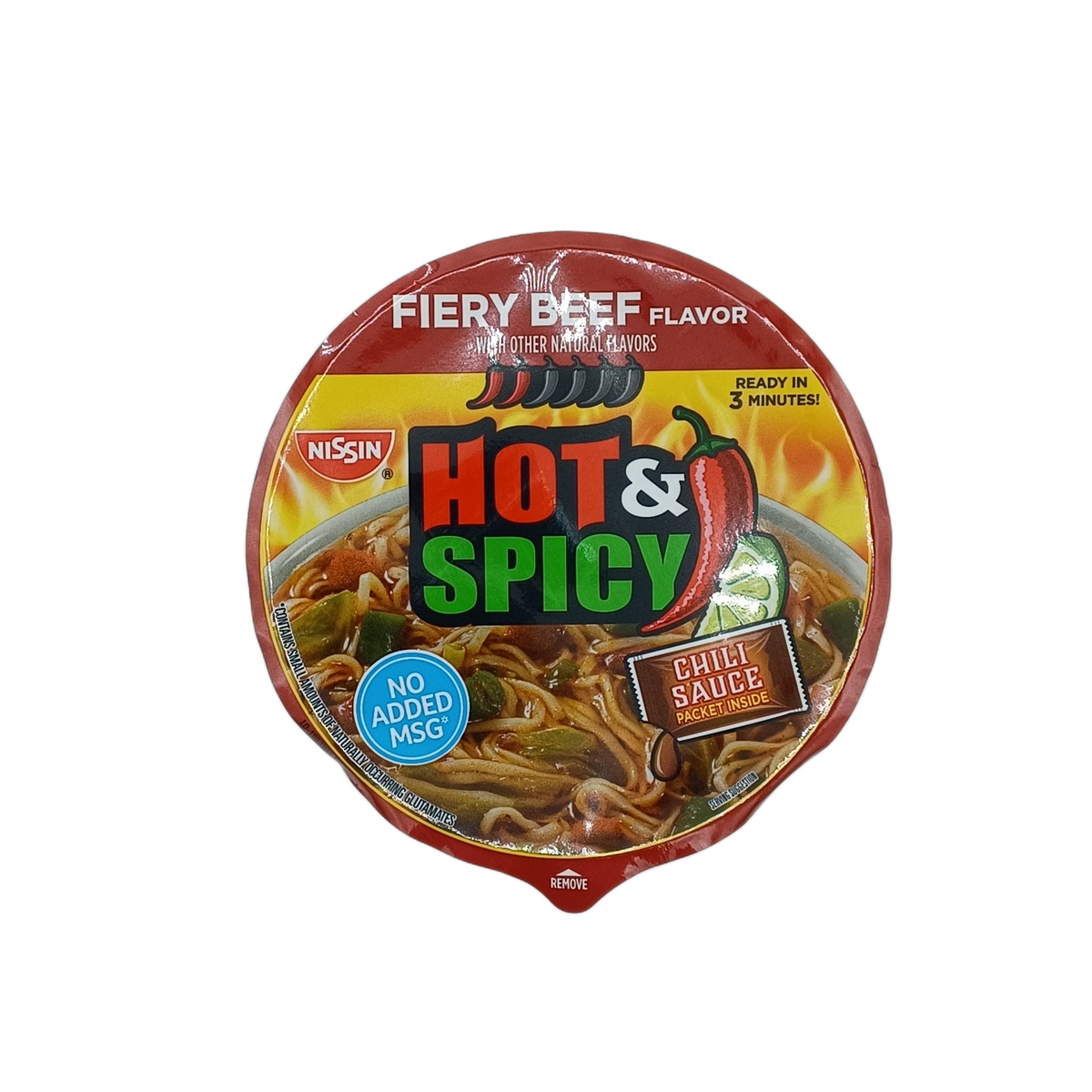 Nissin Bowl Hot & Spicy Fiery Beef 3.28oz/6ct