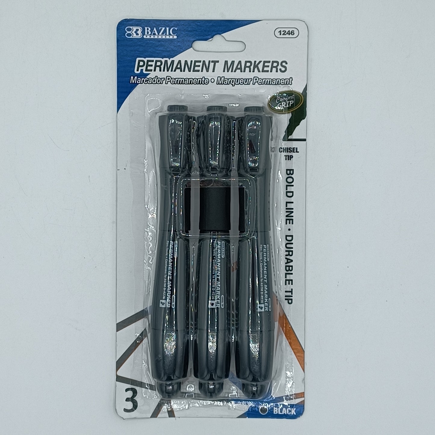 Bazic Permanent Marker Black Bold Line 3ct