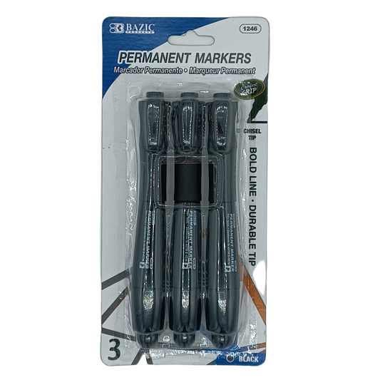 Bazic Permanent Marker Black Bold Line 3ct