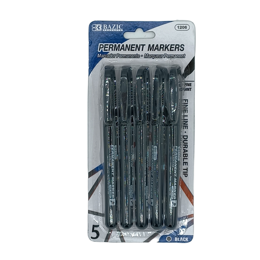 Bazic Permanent Marker Black Fine Line 5ct