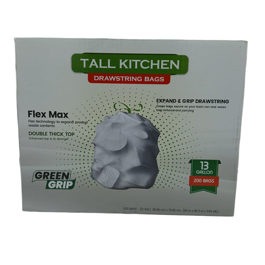 Green Grip Draw String Trash Bags 13Gal 200ct